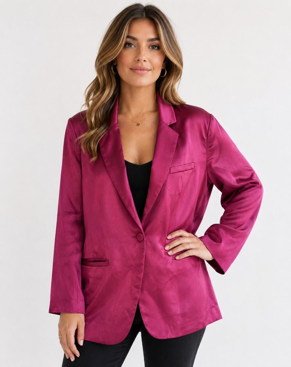 SLA The Label Olivia Oversized Satin Blazer Size XL Magenta Pink NWT